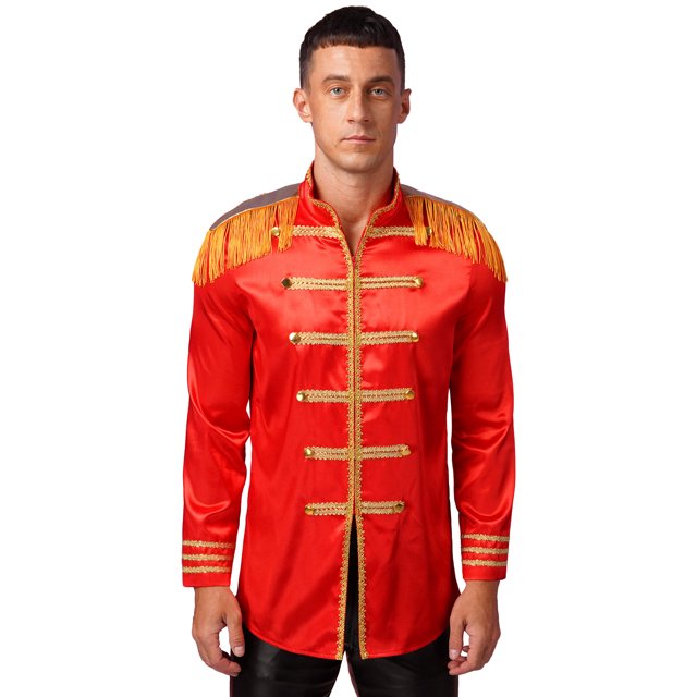iiniim Mens 60s Hipper Costume High Slit Gold Trim Add Accessories Sergeant Icon Hippy Fancy Dress Up Red M