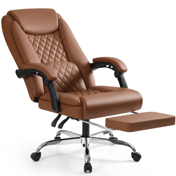 Homall Chaise de Bureau à Domicile, Chaise de Direction Réglable en Cuir avec Accoudoirs, Ergonomique, Dossier Haut, Coussin, Soutien Lombaire, Chaise de Bureau pour Ordinateur, Brun