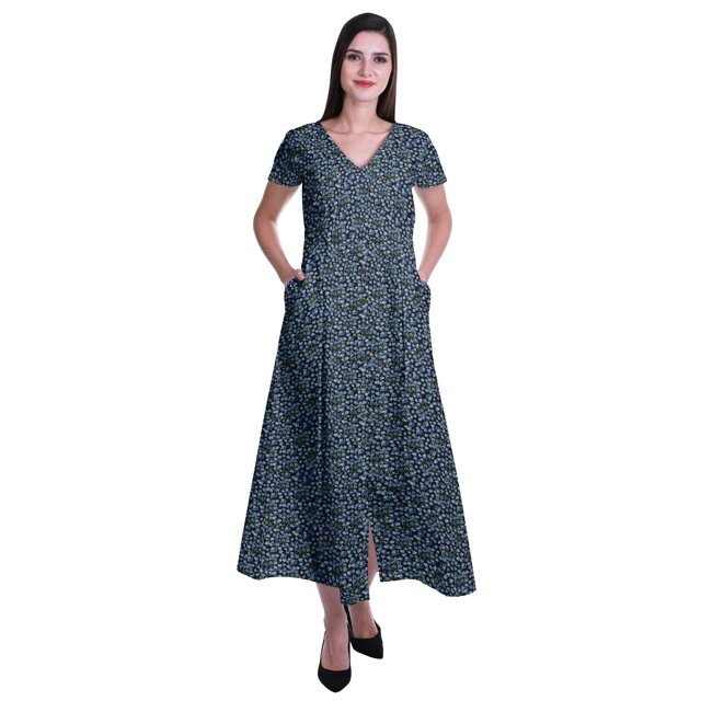 Moomaya Robe Longue Maxi pour Femmes à Manches Courtes, Robe Formelle/décontractée avec Poches P-TTG