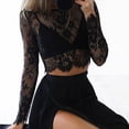 thumbnail image 2 of 2025 Manches Splicing Uni Ajusté T-Shirt Dames Hauts Chemise Femmes Maille Long Femmes Manches Longues Court Femmes, 2 of 5
