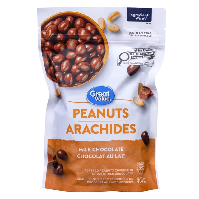 Great Value Milk Chocolate Peanuts, Kosher, Made in Canada, 400g