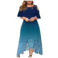 thumbnail image 1 of CHUANK Summer Plus Size Maxi Dresses For Wedding Guest Lace Stitching Dress Cold Shoulder Long Dresses Short Sleeve, 1 of 6