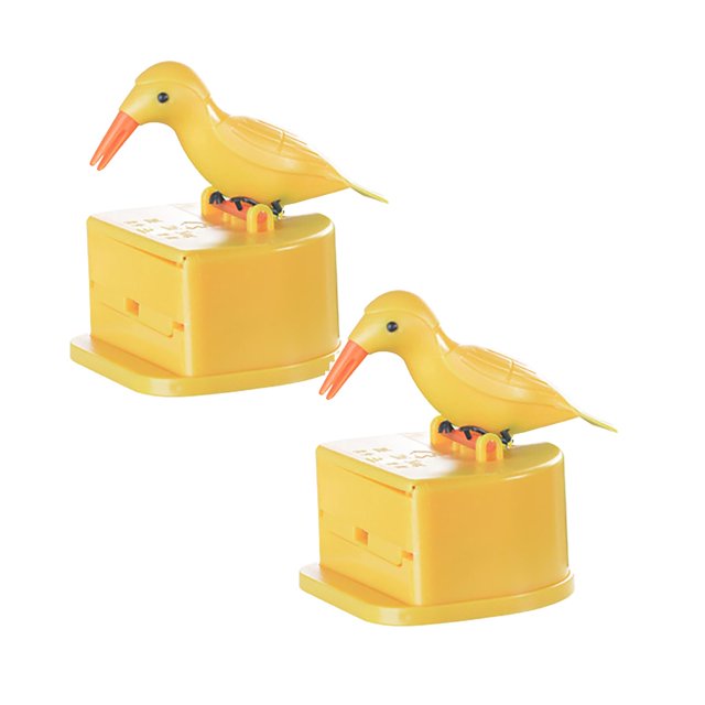 Oleegame 2PC Stainless Steel Cutlery Set Cute Hummingbird Toothpick Dispenser Cleaning Teeth Toothpick Bucket Yellow