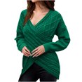 thumbnail image 2 of VgaVtl Chunky Ladies Sweaters V-Neck Long Sleeve Fall Sweaters Women Plus Green Fitted Knit Slim Solid Color Sweaters, 2 of 8