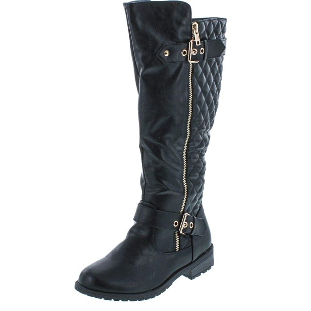 Forever Mango-21 Women's Side Zip Knee High Flat Riding Boots Black (10)