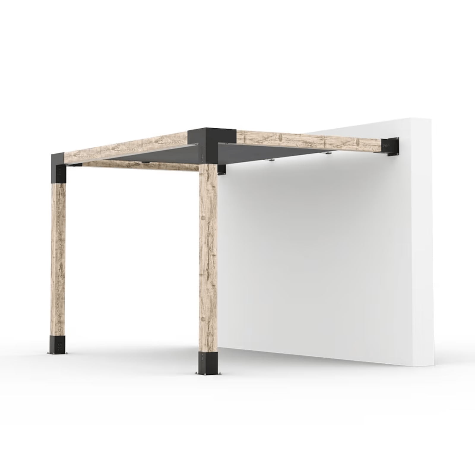 Kit de pergola murale Toja 10'x12' avec voile d’ombre en graphite pour poteaux en bois 6x6
