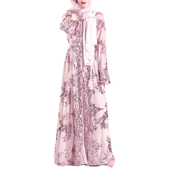 Robe Abaya Islamique pour Femmes à Paillettes Brodées, Cardigan Jilbab, Longue Robe