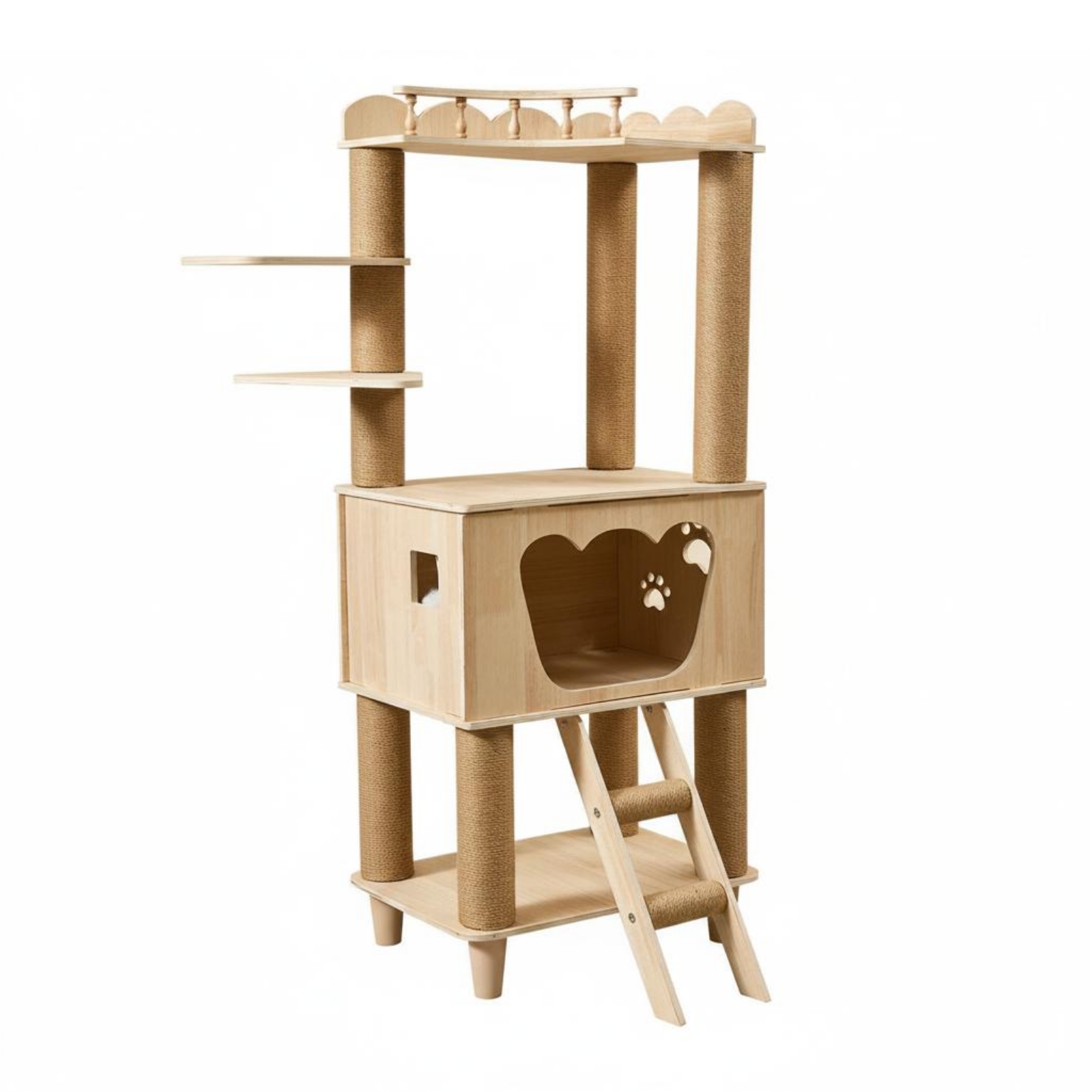 kowaku Multi Layer Feline Tree Space Saving Feline Climbing Tree Secluded Nook Pod, Wood Color