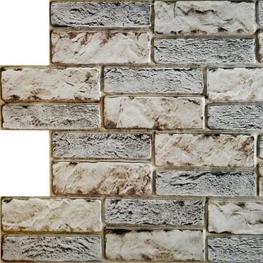 Dundee Deco's Dark Beige Grey Faux Old Brick PVC 3D Wall Panel, 3.2 ft X 1.6 ft (96cm X 48cm), Commercial and Residential Application, 5.12 sq. ft. (0.45 sq. m) each, Pack of 10