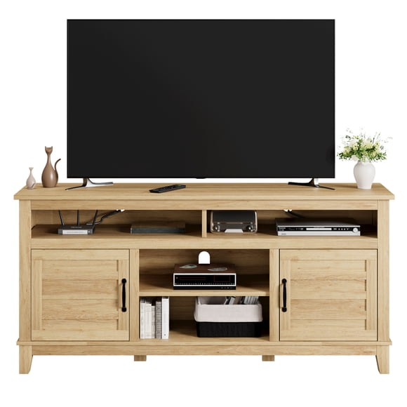 Table de Conférence et Télé Polyvalente Style Ferme – Bureau de Réunion/centre de Divertissement de 63 Pouces, Tablettes Ajustables, Rangement à Double Porte, Design Rustique Moderne pour Salles de Conférence Ou Espaces de Vie