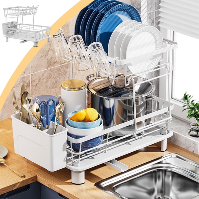Pisexur Kitchen Draining Dishs Rack Household Chopsticks Knife And Fork Storage Rack Cup Rack Countertop Drying Dishs Racks Draining Racks White
