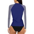 thumbnail image 2 of Charmo Maillot Dermoprotecteur à Manches Longues pour Femmes, Chandails de Bain Rayés, Protection Solaire UPF 50+, 2 of 5