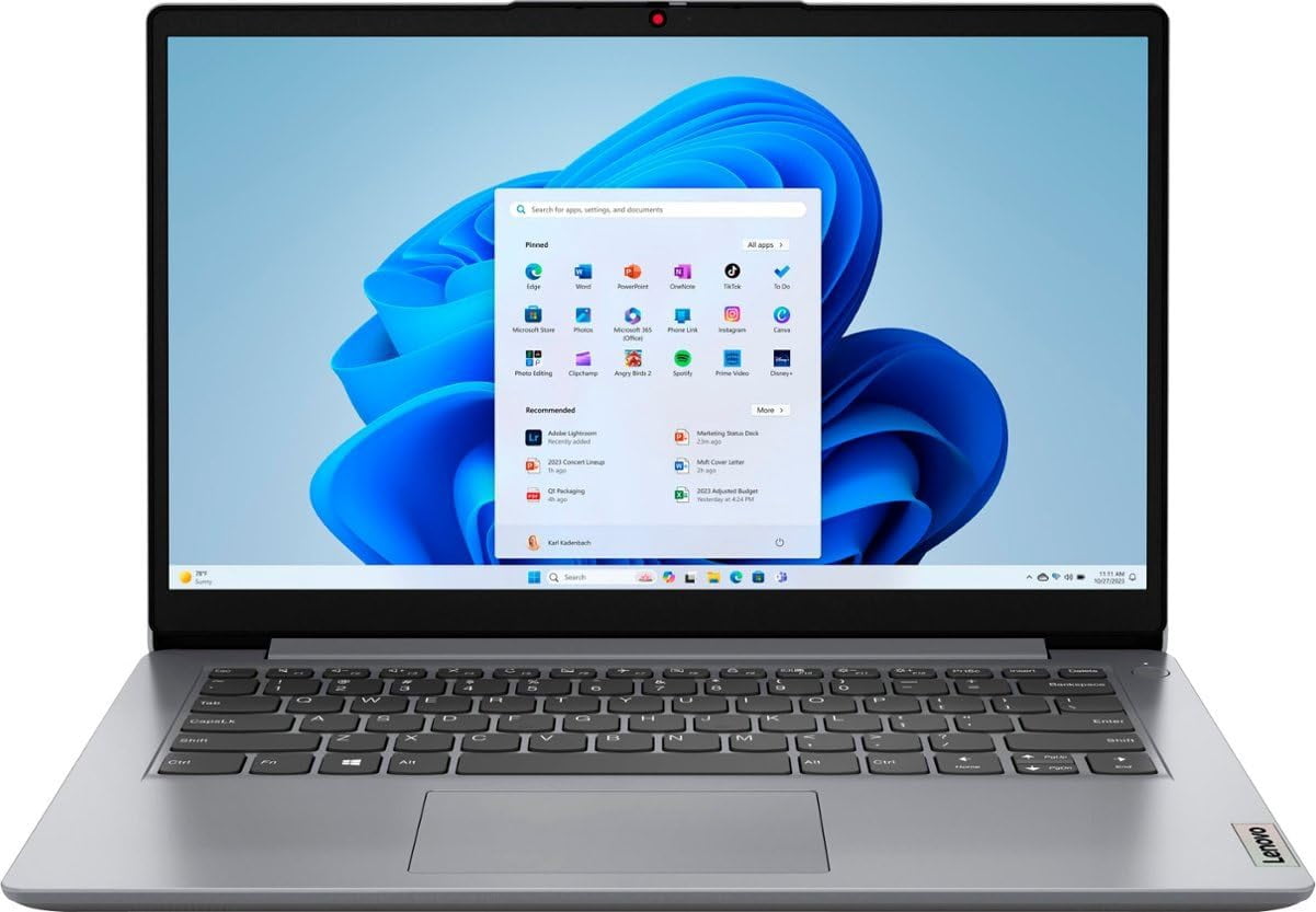 Refurbished (Good) Lenovo IdeaPad 1 14.0" HD Laptop - Intel Celeron N4020, 4GB RAM, 64GB eMMC, Windows 11 S Mode - Cloud Grey (82V60022US)