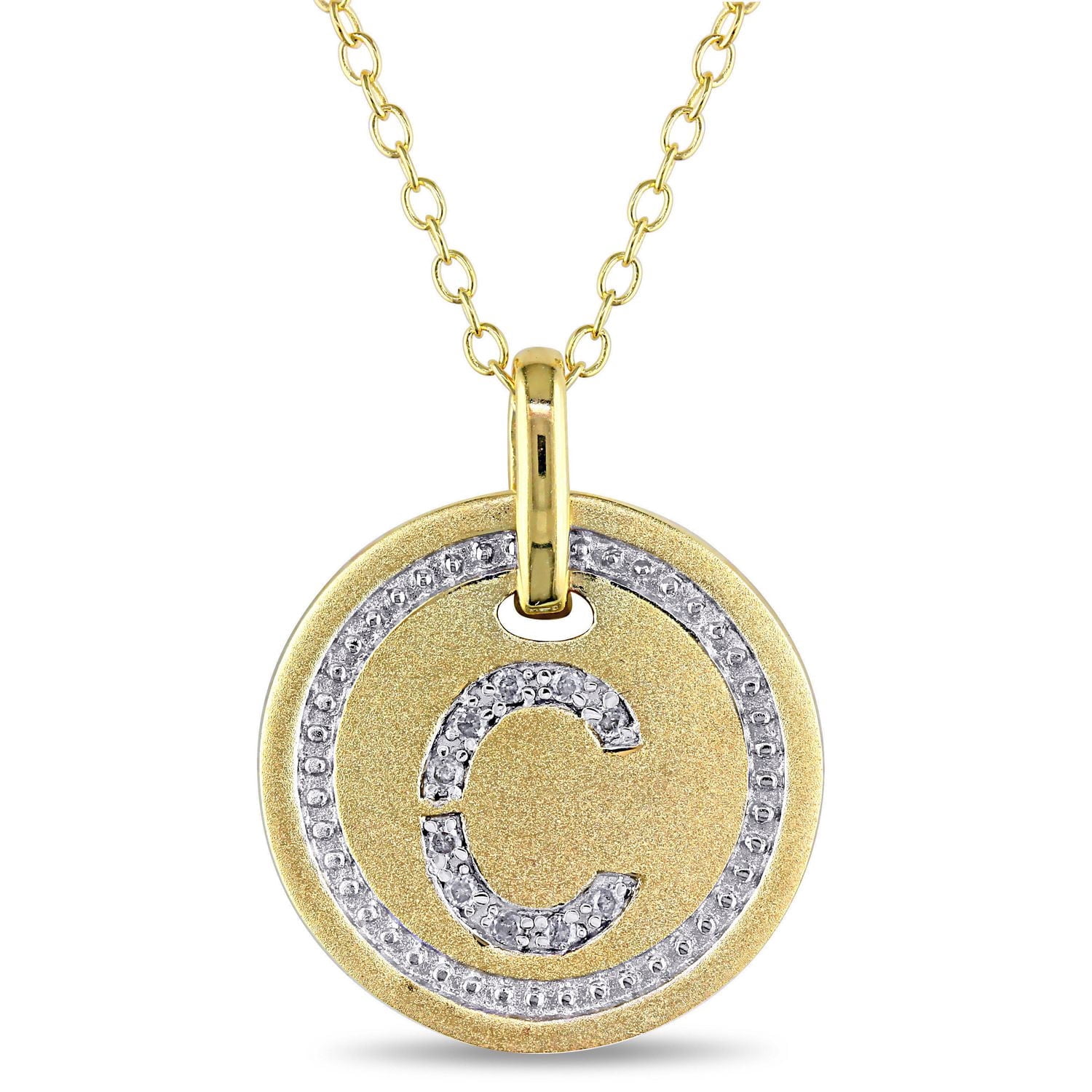 Pendentif avec initiale Miabella avec accents de diamants en argent sterling plaqué de rhodium jaune, 18 po