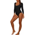 thumbnail image 4 of INSPIRE CHIC Women's 1 piece Long Sleeve Swimsuit Scoop Neck Backless Basic Rashguard Swimwear Bathing Suits Black L, 4 of 5