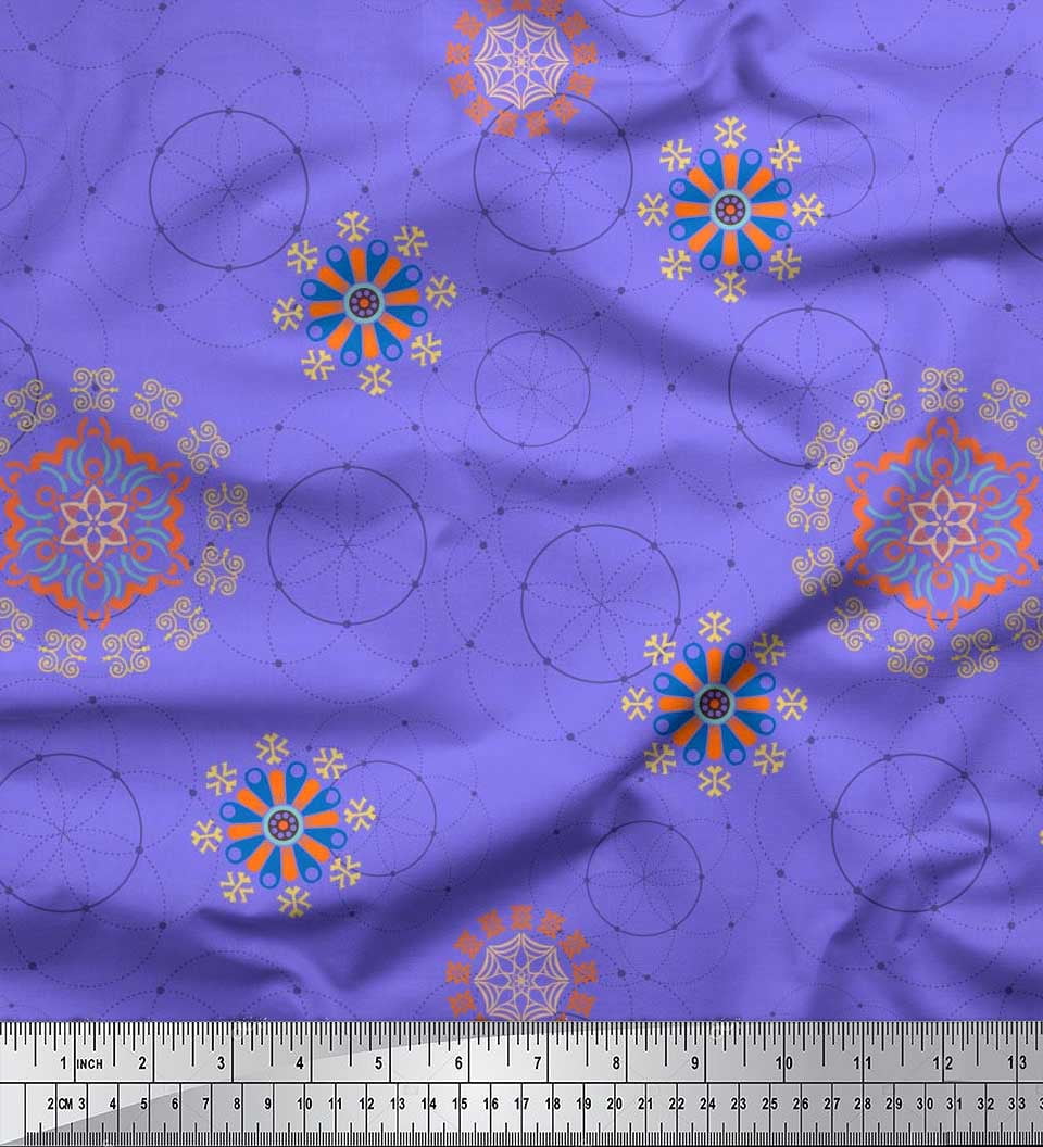 Soimoi Rayon Crepe Fabric Mandala Ethnic Print Fabric by Yard 46 Inch Wide