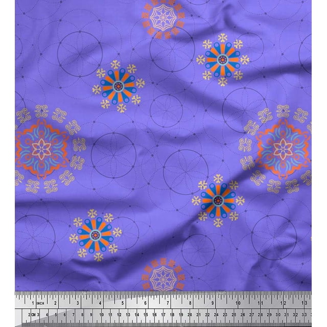 Soimoi Poly Georgette Fabric Mandala Ethnic Printed Fabric 1 Yard 52 Inch Wide