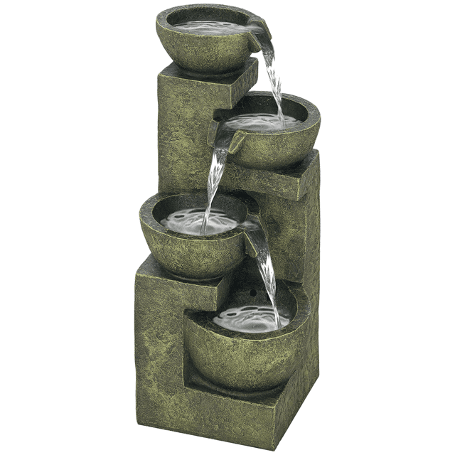Outsunny Fountain pour l'Extérieur avec Débit Réglable, Doté d'Un design Aspect Pierre à Plusieurs Niveaux avec des Bols d'Eau en Cascade. Fabriqué en Résine Résistante aux Intempéries dans des Tons Noirs et Jaunes, Ce Fountain Comprend une Pompe pour une circulation de l'Eau Fluide et une Vitesse de Débit Réglable. Idéal pour les Jardins, les patios Ou les Espaces Extérieurs Inspirés du Zen. Dimensions : 9,8 Pouces de long, 9,4 Pouces de Large et 23,6 Pouces de Haut.