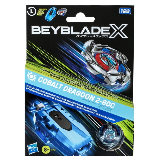 Beyblade X Cobalt Dragoon 2-60C Deluxe Left-Spin String Launcher