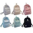 thumbnail image 2 of Striped Backpack Outdoor College Large Capacity Solid School Bag Backpack Female Corduroy Fashion Travel Rucksack Students Adults Pink, 2 of 8