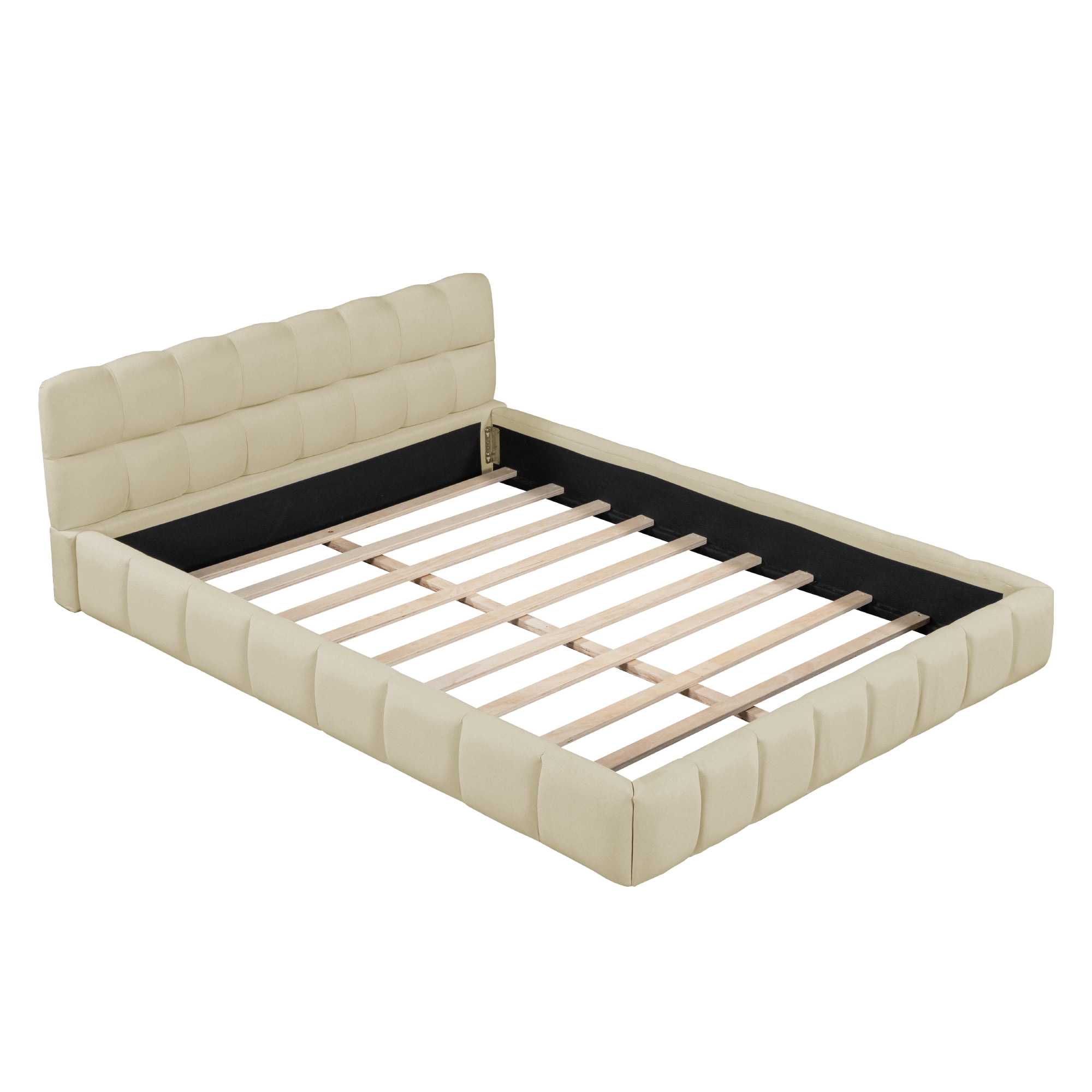 Noble House Lit Queen rembourré plate-forme, lit à terre en tissu épais avec cadre solide,Beige