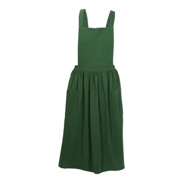 Unique Bargains Cotton Linen Apron Cross Back Apron Cooking Apron Dress Aprons for Women Man for Kitchen BBQ Green