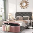 thumbnail image 2 of KOSSMAI Upholstered Tufted Strip Storage Bench Ottoman 45.5" For Living Room Bed Room Office Entry Pink, 2 of 8