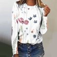 thumbnail image 2 of IROINNID T-Shirt à Manches Longues en Polyester Réduit pour Femmes, Quotidien Été, Aguichant, Plissé, Imprimé, Coupe Régulière, Col Rond, Haut à Boutons, Blanc, 2 of 5