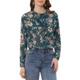 thumbnail image 1 of INSPIRE CHIC Women's Ruffle Collar Long Sleeve Button Down Floral Shirt XL Green, 1 of 6