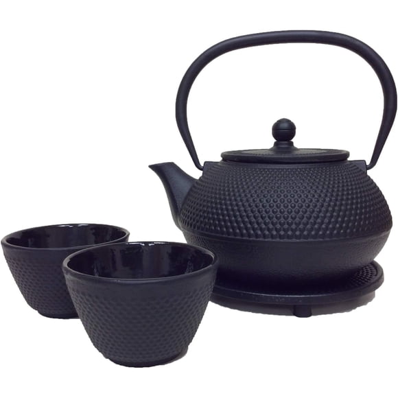 CUISILAND 27oz Hobnail Cast Iron Teapot Set with 2 Cups - Black