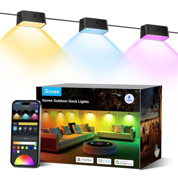 Govee Outdoor Deck Lights RGBIC Outdoor Lights with 4000K White Light IP65 Smart Fence Lights with App Control Voice Control LED Path Light for Outdoor Decor Wired 6 Packs (32.8ft)