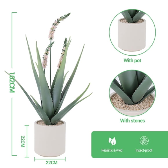 AKDSteel 40.16 Inch Realistic Artificial Aloe Vera Plant, Uv Resistant Faux Plant With Lifelike Leaves And Flowers In Planter With Real Gravel