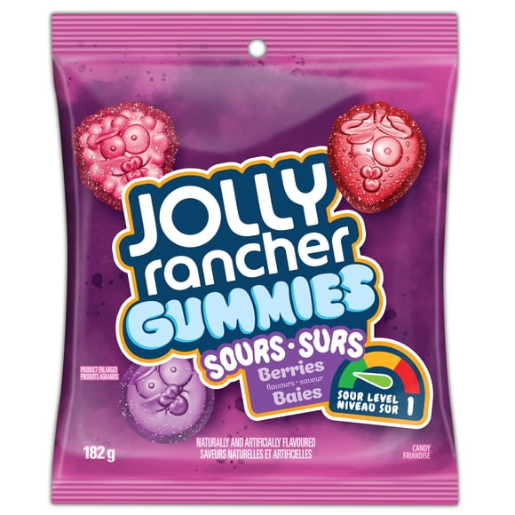 JOLLY RANCHER GUMMIES Sours Berries Flavours,Strawberry, Raspberry & Grape, 182g