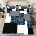 thumbnail image 1 of YST Black White Striped Bed Sheets Full,Navy Blue Leopard Pattern Fitted Sheet,Geometric Bed Set,Modern Square Bedding Set with 2 Pillowcases Wrinkle Free,no Top Sheet（No Top Sheet）, 1 of 5