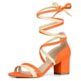 thumbnail image 1 of BLISSFUL STEP Women's Open Toe Color Block Lace Up Heel Sandals, 1 of 7