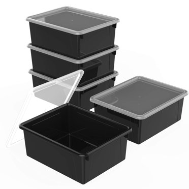 Storex Bac de Rangement Profond Format Lettre â?? Bac Organisateur avec Couvercle Anti-Snap pour Salle de Classe, Bureau et Maison, Noir, Lot de 5 (62543U05C)