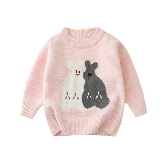 Économies d'Automne/hiver! HVOBTTY Chandail Décontracté à Manches Longues pour Fille, Chandail à Enfiler Style Tête-de-Poule avec Imprimé Poupée Adorable d'Hiver pour Enfants, Haut Tricoté à Manches Longues Rose, 3 Ans