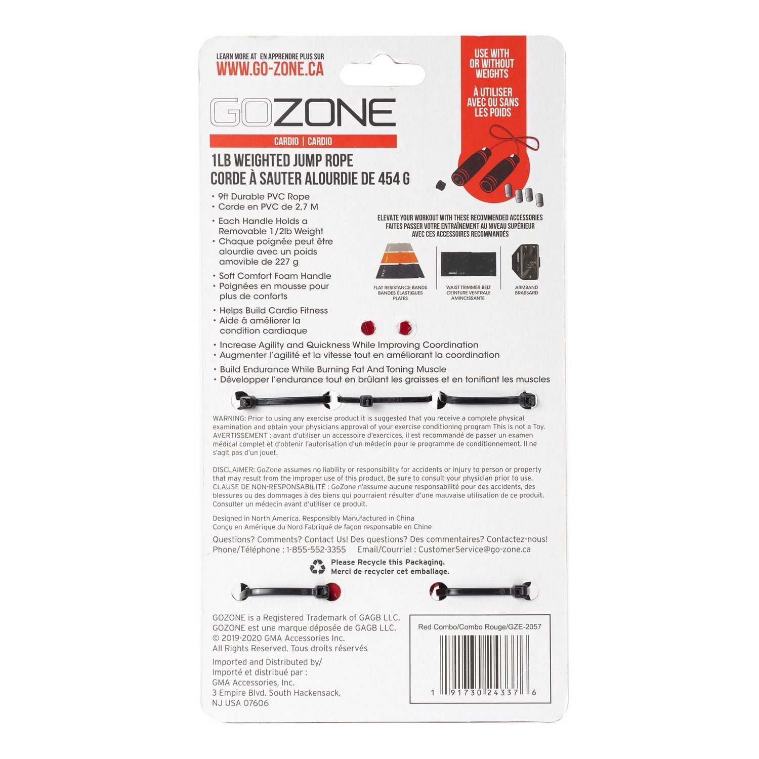 Corde à sauter alourdie 1 lb GoZone – Rouge/noir