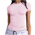 thumbnail image 1 of Yuyuzo Hauts de Sortie pour Femmes T-Shirts à Manches Courtes Col Ras du Cou Extensibles Ajustés T-Shirts Basiques Haut, 1 of 6