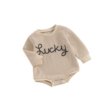 Honganda Girls and Boys Sweater Romper Round Neck Long Sleeve Letter Embroidery Jumpsuit Infant Baby Clothes