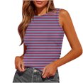 thumbnail image 1 of Plebaso Womens Slim Striped Tank Tops Sleeveless Crewneck Ruched Blouses Summer Casual Basic Tee Tops, 1 of 5