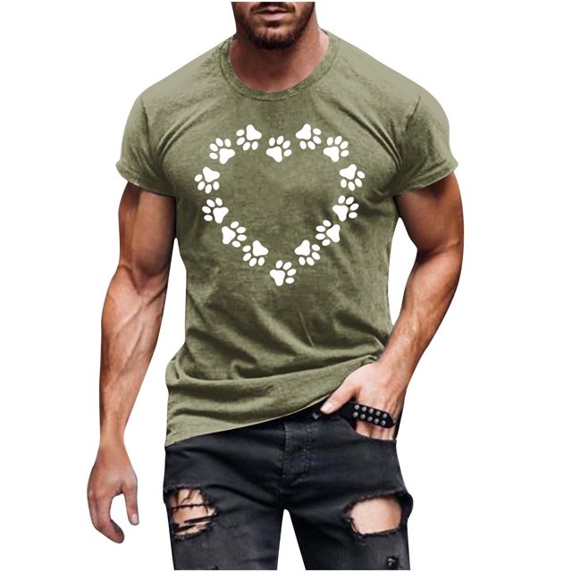 FAIWAD Men Summer Tops Short Sleeve Round Neck Printed T-Shirts Slim Stretch Workout Tops