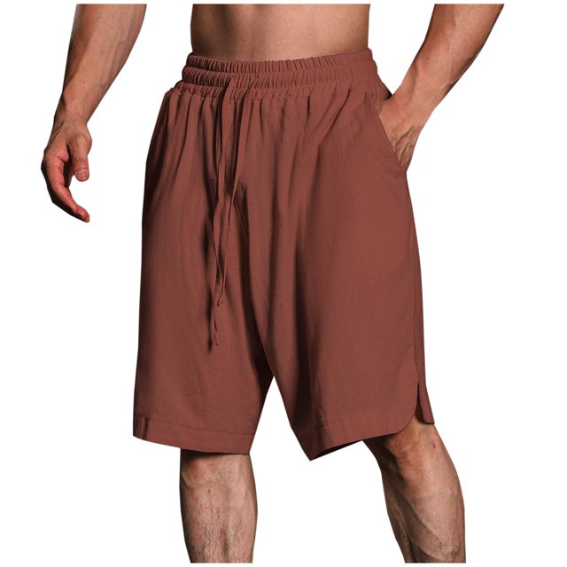 Diufon Men's Athletic Shorts Cotton Linen Drawstring Waisted Outdoor Sport Shorts Spring Summer Shorts with Pockets