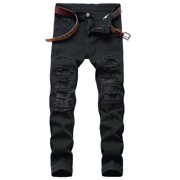 FcBaudy Pantalons en pleine longueur Pantalon casual homme Coton droit Trou Ripped pantalons Jeans pantalons en pleine taille pantalons hommes pantalons
