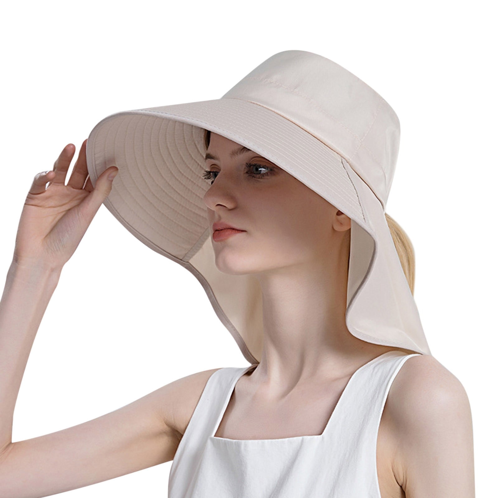 Chapeau de Soleil pour Femmes à Grand Bord Protection Chapeau de Plage Comment Porter Irrégulièrement Queue de Cheval Chapeaux d'Été