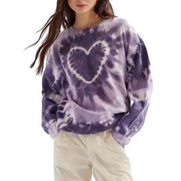 Gupgi Women Heart Tie Dye Sweatshirts Long Sleeve Crewneck Pullover Tops Casual Loose Sweatshirts