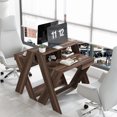 thumbnail image 4 of Gymax Computer Desk Study Writing Table Small Space w/ Drawer & Monitor Stand Walnut, 4 of 9