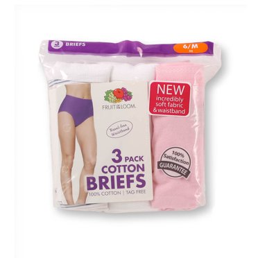 Fruit of the Loom Women`s 3 Pack Original Cotton Brief Panties, 7, Assorted