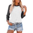 thumbnail image 1 of BVOFAR Hauts pour Femmes à Manches 3/4 à Col Ras du Cou Blouses à Blocs de Couleur Mode Chemises Raglan Décontractées Coupe Ample 2025, 1 of 7
