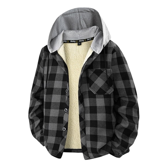 zfhfof Men's Flannel Fleece Jacket Sherpa Lined Shirt Jackets Plaid Zip Up Hoodie Soft Winter Warm Coat with Hood